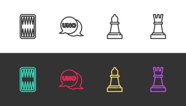 Tavla tahtası, Uno kart oyunu, Satranç ve siyah beyaz. Vektör