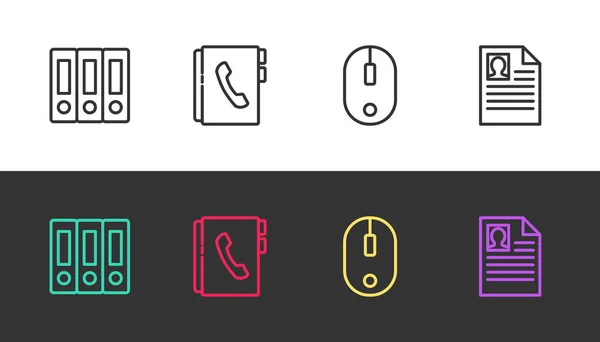 Satır Ofis dizinlerini, adres defterini, Bilgisayar faresini ayarlayın ve siyah beyaz üzerinde çalışmaya devam edin. Vektör — Stok Vektör