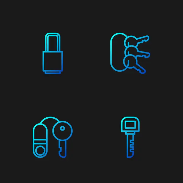 Set line Key, House with key, Lock and Bunch of keys. Gradient color icons. Vector — Stock Vector