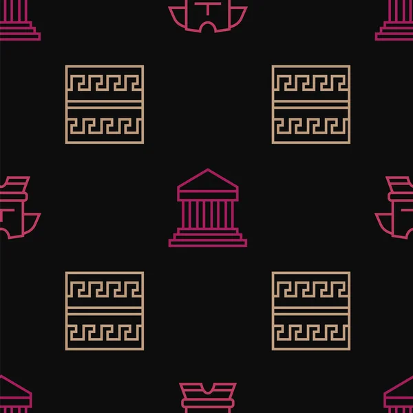 Set line Body armor, Ancient Greek patroon en Parthenon op naadloos patroon. Vector — Stockvector