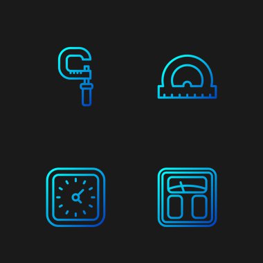 Banyo terazisi, saat, mikrometre ve açıölçer ayarlayın. Renk simgeleri. Vektör