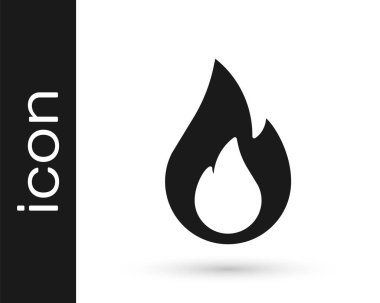 Siyah Ateş alev simgesi beyaz arkaplanda izole edildi. Vektör