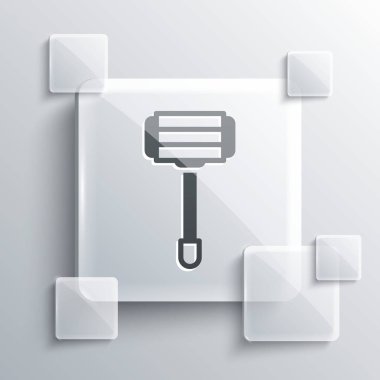 Gri arkaplanda gri tıraş makinesi simgesi izole edildi. Kare cam paneller. Vektör