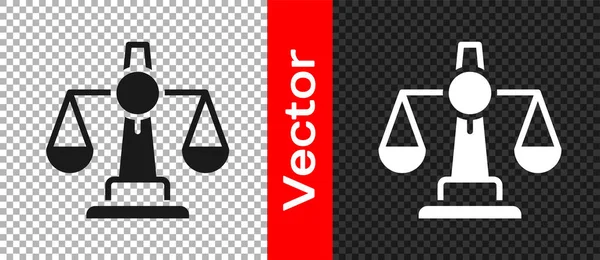 Schwarze Waage der Gerechtigkeit Symbol isoliert auf transparentem Hintergrund. Symbolbild Gericht. Gleichgewichtszeichen. Vektor — Stockvektor