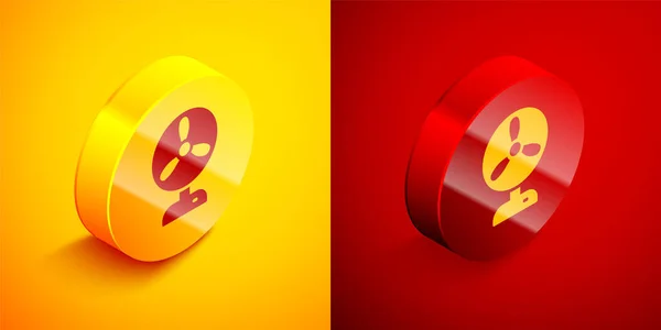 Isometric Electric fan icon isolated on orange and red background. Circle button. Vector — Stock vektor