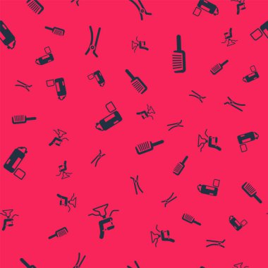 Berber koltuğu, saç tokası, tıraş jeli köpüğü ve saç fırçasını pürüzsüz desenlere göre ayarla. Vektör