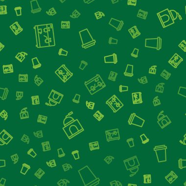 Hattı, kahve makinesini, el yapımı kahve öğütücüsünü ve fincanı kusursuz bir şekilde çalıştırmak için ayarla. Vektör