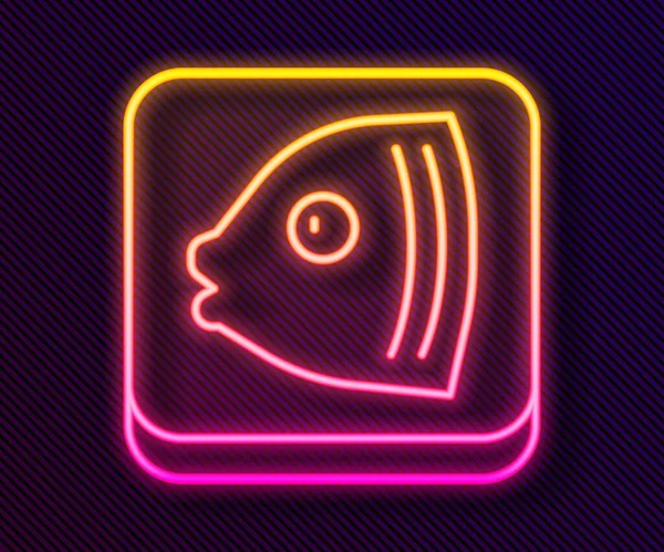 Línea de neón brillante Icono de cabeza de pez aislado sobre fondo negro. Vector — Vector de stock