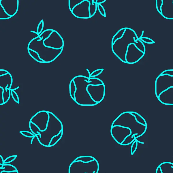 Groene lijn Apple icoon geïsoleerd naadloos patroon op blauwe achtergrond. Overgewicht. Gezond dieet menu. Fitness dieetappel. Vector — Stockvector