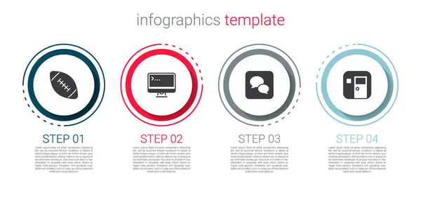 Amerikai focilabda, számítógép monitor, beszédbuborék chat és iskolai tanterem. Üzleti infografikai sablon. Vektor — Stock Vector