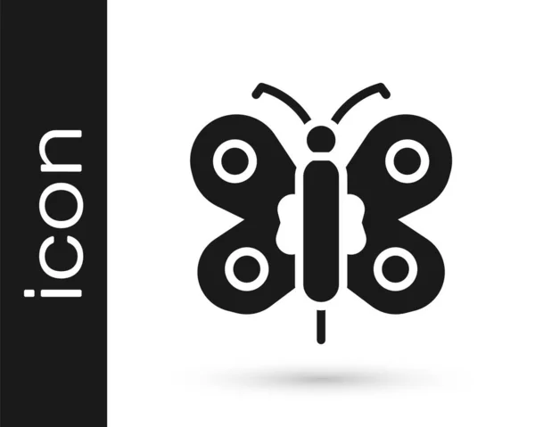 Ícone de borboleta preta isolado no fundo branco. Vetor —  Vetores de Stock