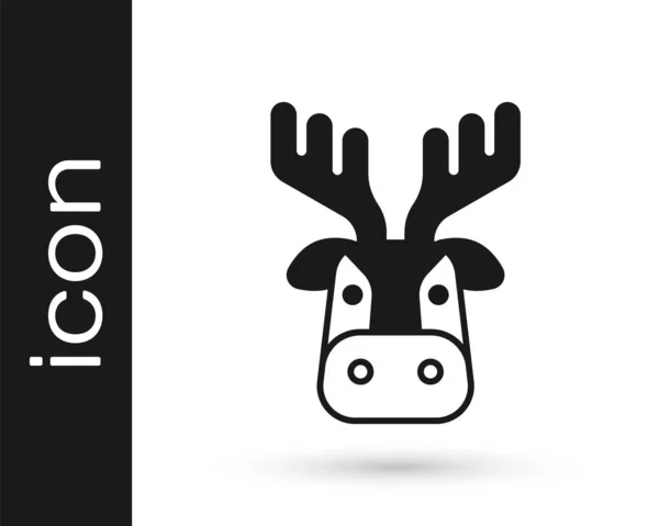 Tête de cerf noir avec icône en bois isolé sur fond blanc. Vecteur — Image vectorielle
