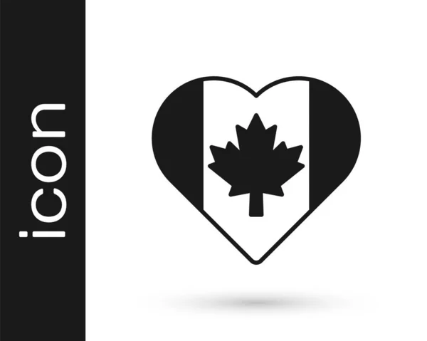 Icona bandiera Canada a forma di cuore nero isolata su sfondo bianco. Amo il simbolo del Canada. Vettore — Vettoriale Stock