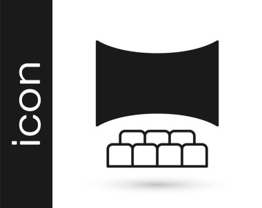 Beyaz zemin üzerinde ekran simgesi olan Siyah Sinema salonu. Vektör