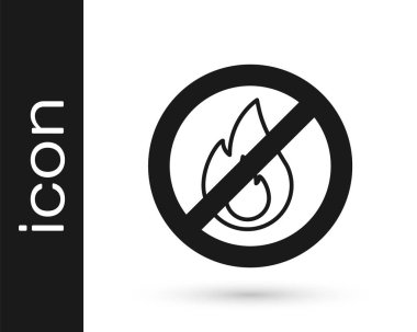 Beyaz arkaplanda siyah ateş simgesi yok. Yangın yasağı ve yasak. Vektör