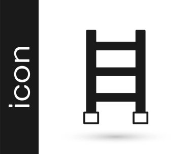 Siyah Ateş kaçış ikonu beyaz arkaplanda izole edildi. Pompier merdiveni. İtfaiyeciler merdiveni sırıkla tırmanır. Vektör