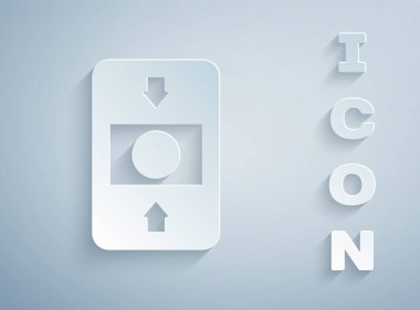 Kağıt kesiği Yangın Alarm Sistemi simgesi gri arkaplanda izole edildi. Yangın güvenlik kutusunu çek. Kağıt sanatı tarzı. Vektör