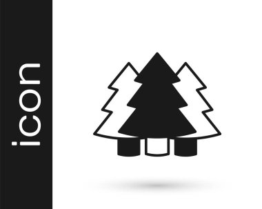 Beyaz arkaplanda siyah Noel ağacı simgesi var. Mutlu Noeller ve mutlu yıllar. Vektör