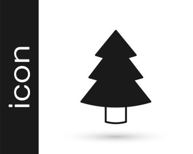 Beyaz arkaplanda siyah Noel ağacı simgesi var. Mutlu Noeller ve mutlu yıllar. Vektör