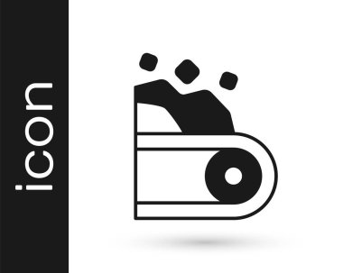 Siyah taşıma bandı beyaz zemin üzerinde izole edilmiş kömür ikonu taşıyor. Vektör