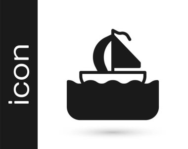 Siyah Yat yelkenlisi ya da yelkenli ikonu beyaz arka planda izole edilmiş. Yelkenli deniz seyahati. Vektör