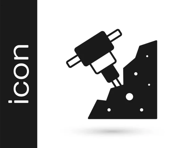 Schwarzer Presslufthammer und Steinsymbol isoliert auf weißem Hintergrund. Vektor — Stockvektor