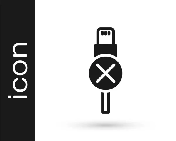 Черный Нет USB кабель значок изолирован на белом фоне. Разъемы и розетки для ПК и мобильных устройств. Вектор — стоковый вектор