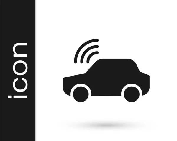 Black Smart auto systeem met draadloze verbinding pictogram geïsoleerd op witte achtergrond. Afstandsbediening van de auto. Vector — Stockvector