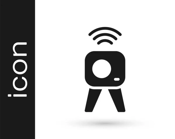 Icono de cámara web negra aislado sobre fondo blanco. Cámara de chat. Icono de cámara web. Vector — Vector de stock