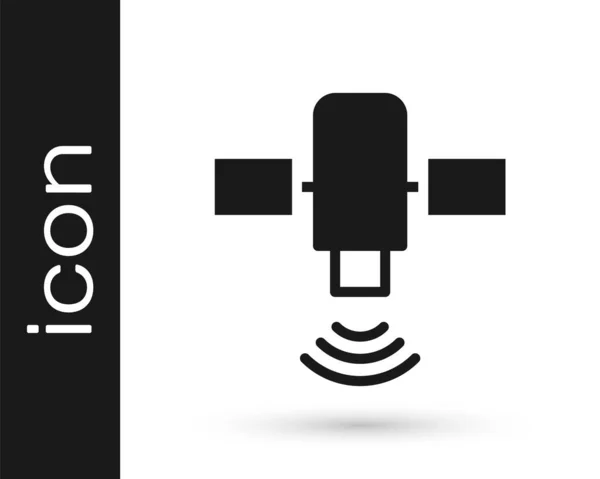 Zwarte satelliet pictogram geïsoleerd op witte achtergrond. Vector — Stockvector