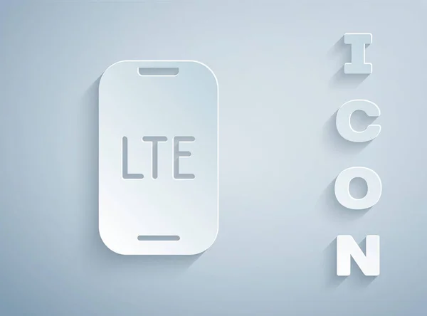 Papel cortado ícone de rede LTE isolado em fundo cinza. Estilo de arte de papel. Vetor — Vetor de Stock