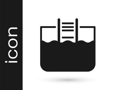 Beyaz arka planda izole edilmiş merdiven ikonu olan siyah yüzme havuzu. Vektör