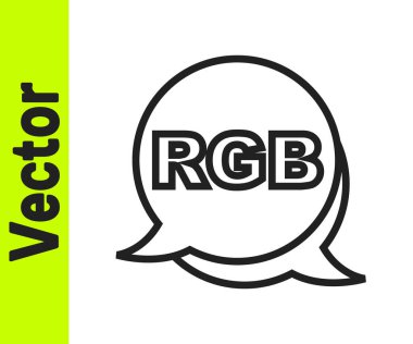 RGB ve CMYK renk karıştırma simgesiyle siyah çizgi konuşma balonu beyaz arkaplanda izole edildi. Vektör