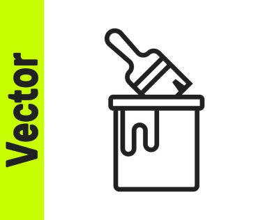 Beyaz arka planda siyah çizgi boya kovası ve fırça simgesi var. Vektör