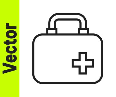 Siyah çizgi ilk yardım çantası simgesi beyaz arkaplanda izole edildi. Haçlı sağlık kutusu. Acil durumlar için tıbbi ekipman. Sağlık sigortası konsepti. Vektör