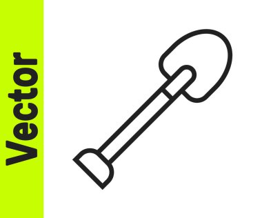 Siyah çizgi kürek simgesi beyaz arkaplanda izole edildi. Bahçe aletleri. Bahçecilik, tarım, çiftçilik aleti. Vektör