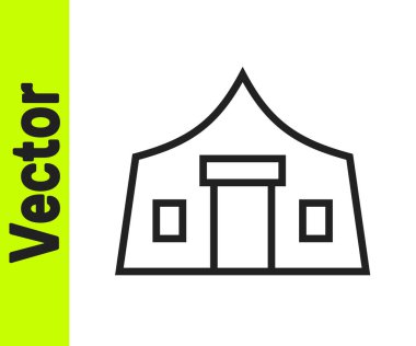 Siyah çizgi turist çadırı simgesi beyaz arka planda izole edildi. Kamp sembolü. Vektör