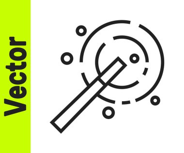 Siyah çizgi sihirli çubuk simgesi beyaz arkaplanda izole edildi. Yıldız şeklinde sihirli aksesuar. Sihirli güç. Mutlu Cadılar Bayramı Partisi. Vektör