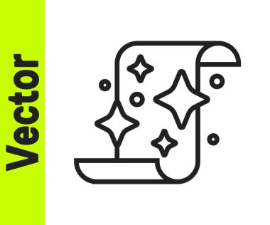 Siyah çizgi Sihirli kaydırma simgesi beyaz arkaplanda izole edildi. Karar, kağıt, parşömen, parşömen ikonu. Vektör