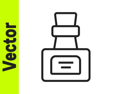 Beyaz zemin üzerinde iksir ikonu olan siyah çizgi şişesi. Sihirli iksirli matara. Mutlu Cadılar Bayramı Partisi. Vektör