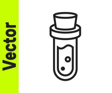 Beyaz zemin üzerinde iksir ikonu olan siyah çizgi şişesi. Sihirli iksirli matara. Mutlu Cadılar Bayramı Partisi. Vektör
