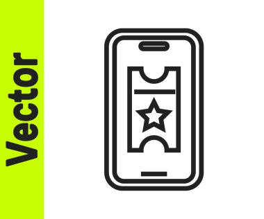 Siyah çizgi, beyaz arka planda izole edilmiş çevrimiçi sinema bileti al. Hizmet kavramı. Vektör