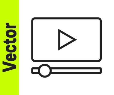Siyah çizgi çevrimiçi video simgesi beyaz arkaplanda izole edildi. Oyun işaretli film şeridi. Vektör