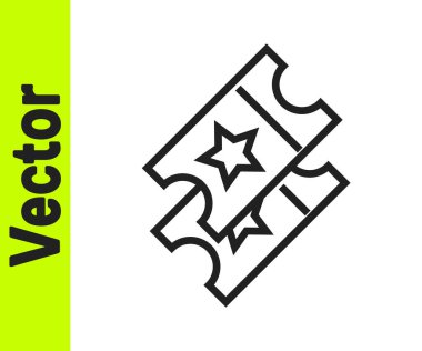 Siyah çizgi sinema bileti simgesi beyaz arkaplanda izole edildi. Vektör