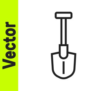 Siyah çizgi Ateş küreği simgesi beyaz arkaplanda izole edildi. Yangın koruma ekipmanları. İtfaiyeciler için ekipman. Vektör