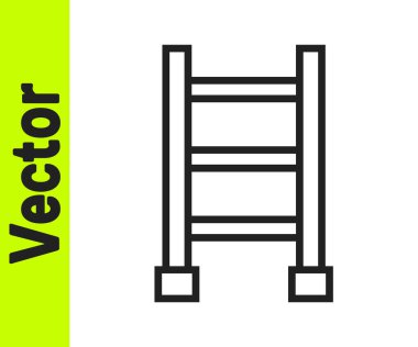 Beyaz arka planda siyah çizgi yangın merdiveni ikonu izole edildi. Pompier merdiveni. İtfaiyeciler merdiveni sırıkla tırmanır. Vektör