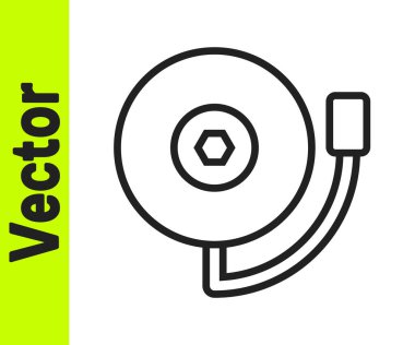 Siyah çizgi alarm zili simgesi beyaz arkaplanda izole edildi. Yangın alarmı. Servis zili, el zili işareti, uyarı sembolü. Vektör