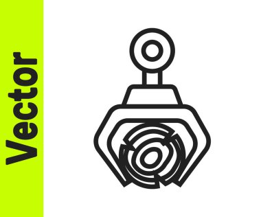 Siyah çizgili vinç beyaz arkaplanda izole edilmiş bir kütük simgesi yakaladı. Orman endüstrisi. Kereste gövdesi ahşap üretimi için endüstriyel vinç. Vektör