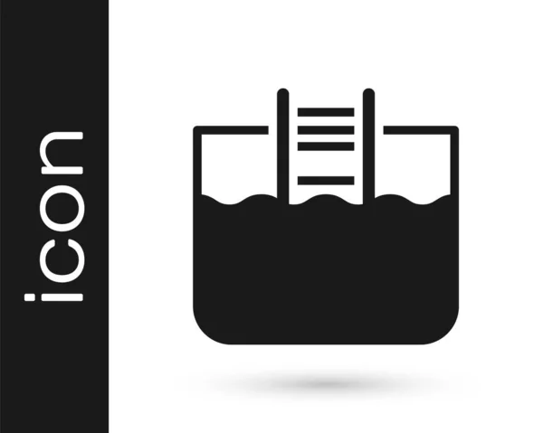 สระว่ายน้ําสีดําที่มีไอคอนบันไดแยกจากพื้นหลังสีขาว เวกเตอร์ — ภาพเวกเตอร์สต็อก