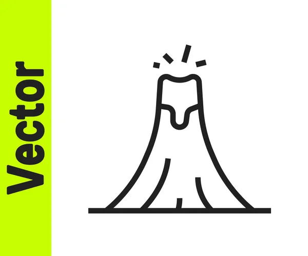 Línea negra Erupción del volcán con icono de lava aislado sobre fondo blanco. Vector — Vector de stock